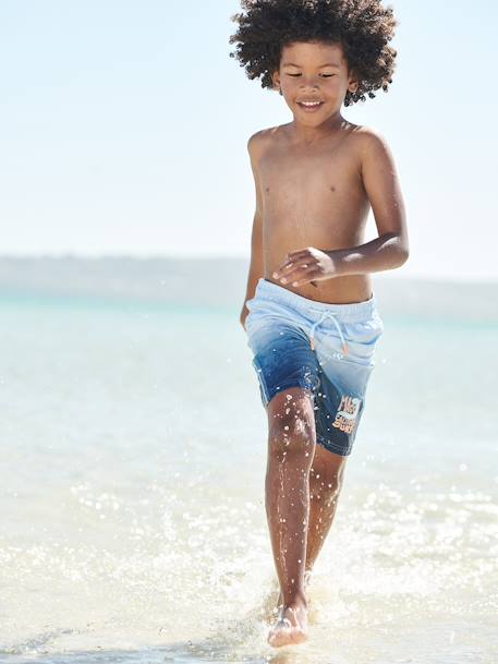 Dip-Dye Swim Shorts for Boys BLUE DARK ALL OVER PRINTED - vertbaudet enfant 