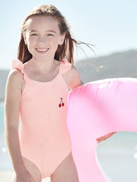 'Playa' Swimsuit for Girls ORANGE MEDIUM STRIPED - vertbaudet enfant 