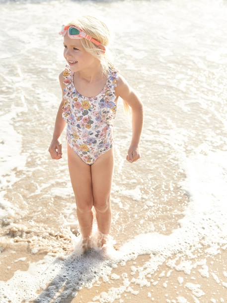 Floral Swimsuit for Girls BEIGE LIGHT ALL OVER PRINTED - vertbaudet enfant 
