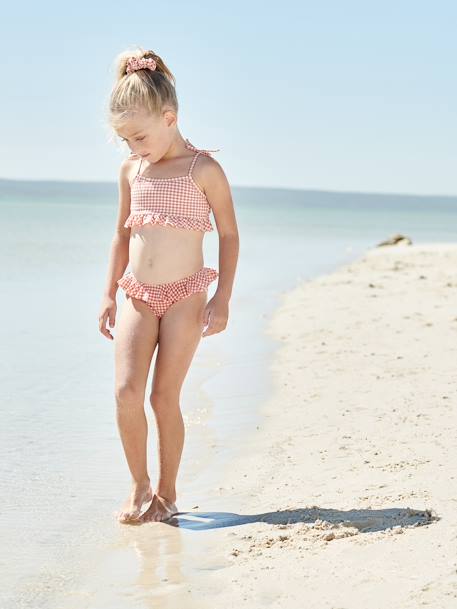 Bikini with Gingham Print for Girls ORANGE MEDIUM CHECKS - vertbaudet enfant 