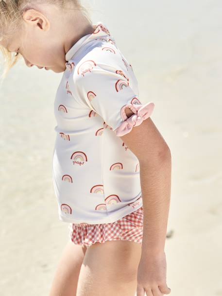 Anti-UV T-Shirt + Briefs Swimsuit Set for Girls BEIGE LIGHT ALL OVER PRINTED - vertbaudet enfant 