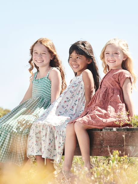 Long Smocked Dress for Girls GREEN MEDIUM CHECKS - vertbaudet enfant 