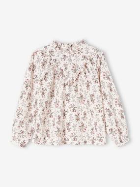 Girls-Blouses, Shirts & Tunics-Blouse with Crew Neck & Floral Print for Girls