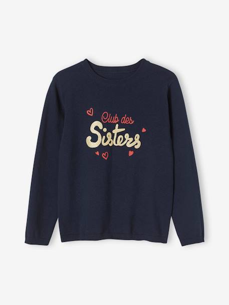 Top with Message & Iridescent Inscription in Relief, for Girls apricot+BLUE MEDIUM SOLID WITH DESIGN+BROWN LIGHT SOLID WITH DESIGN+GREEN DARK SOLID WITH DESIGN - vertbaudet enfant 