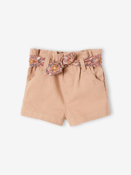 Shorts with Fabric Belt & Elasticated Waistband for Babies BEIGE MEDIUM SOLID WITH DECOR - vertbaudet enfant 