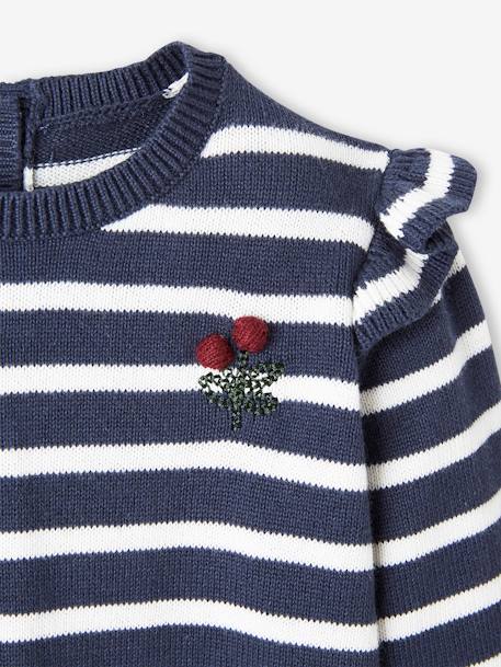 Top with Ruffles, Cherries with Pompoms, for Babies BLUE DARK STRIPED+Green+PURPLE MEDIUM SOLID WITH DESIG+rose - vertbaudet enfant 