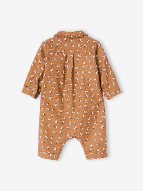 Cotton Sleepsuit with Front Opening for Baby Girls BROWN MEDIUM ALL OVER PRINTED+old rose - vertbaudet enfant 