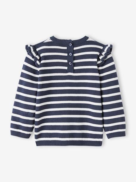 Top with Ruffles, Cherries with Pompoms, for Babies BLUE DARK STRIPED+rose - vertbaudet enfant 