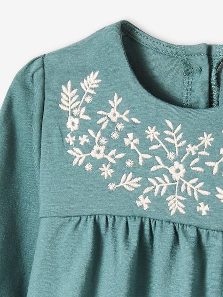 Embroidered Long Sleeve Top for Babies BEIGE LIGHT SOLID WITH DESIGN+GREEN DARK SOLID WITH DESIGN - vertbaudet enfant 