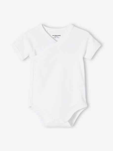Pack of 3 Short Sleeve Bodysuits,Full-Length Opening, Organic Collection, for Newborn Babies WHITE LIGHT TWO COLOR/MULTICOL - vertbaudet enfant 