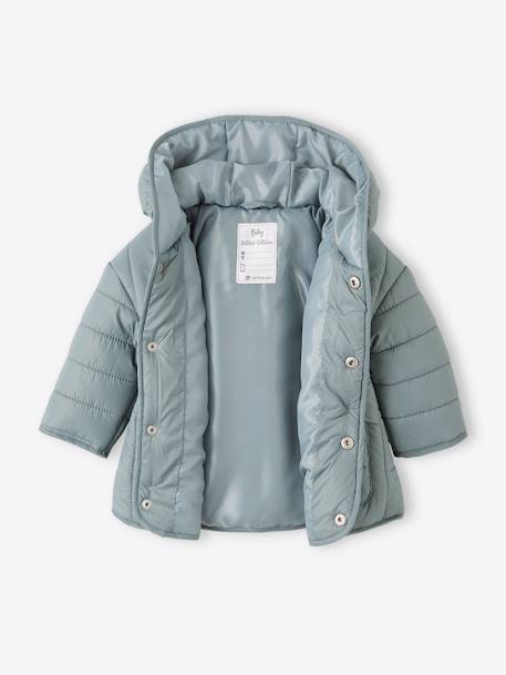 Padded Jacket with Hood, for Babies GREEN MEDIUM SOLID - vertbaudet enfant 