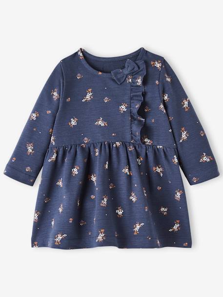 Marl-Effect Fleece Dress for Babies BLUE DARK ALL OVER PRINTED - vertbaudet enfant 