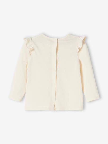 Long Sleeve Top with Ruffles, for Babies Light Pink+WHITE MEDIUM SOLID WITH DESIGN - vertbaudet enfant 