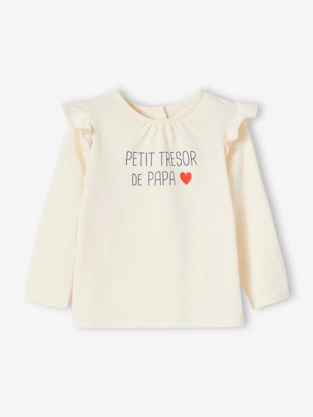 Long Sleeve Top with Ruffles, for Babies WHITE MEDIUM SOLID WITH DESIGN - vertbaudet enfant 