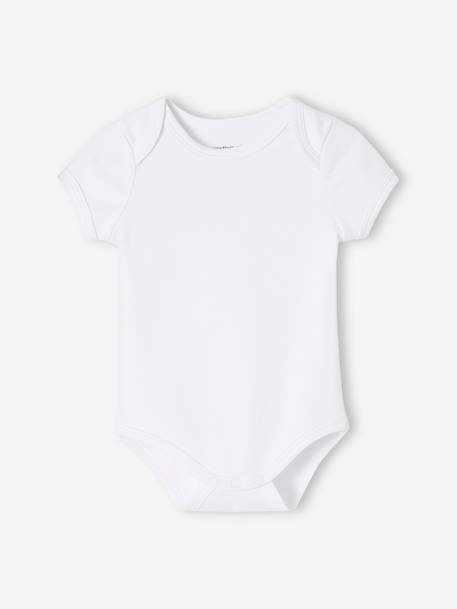 Pack of 5 Short Sleeve Bodysuits in Interlock Knit, Full-Length Opening, for Babies WHITE LIGHT TWO COLOR/MULTICOL - vertbaudet enfant 