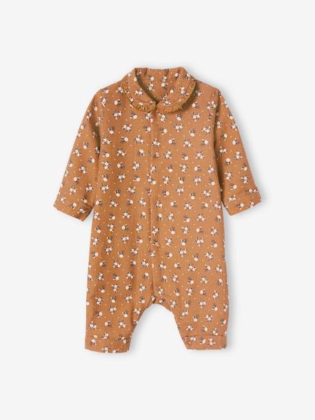 Cotton Sleepsuit with Front Opening for Baby Girls BROWN MEDIUM ALL OVER PRINTED+old rose - vertbaudet enfant 