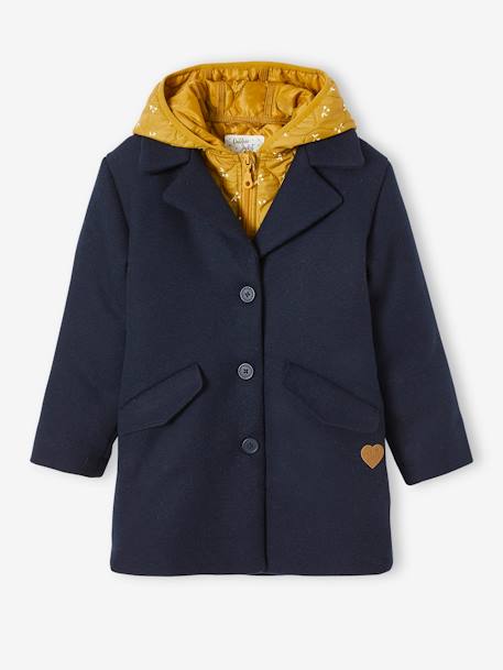 3-in-1 Coat for Girls Blue Dark Solid with Design