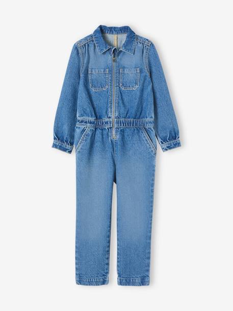 Denim Worker-Type Jumpsuit for Girls BLUE DARK WASCHED - vertbaudet enfant 