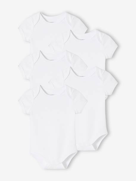 Lot de 5 bodies en interlock bébé manches courtes ouverture US BASICS lot blanc - vertbaudet enfant 