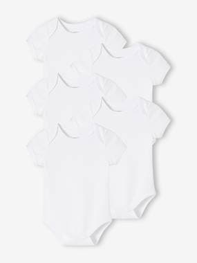 Baby-Bodysuits-Pack of 5 Short Sleeve Bodysuits in Interlock Knit, Full-Length Opening, for Babies