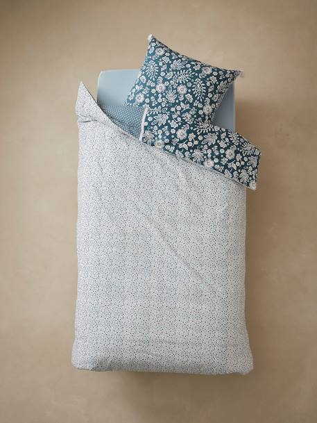 Children's Duvet Cover + Pillowcase Set, Caravan BLUE DARK SOLID WITH DESIGN - vertbaudet enfant 