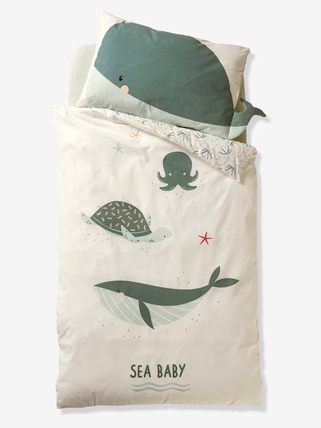 Pillowcase for Babies, Under the Ocean BLUE MEDIUM SOLID WITH DESIGN - vertbaudet enfant 