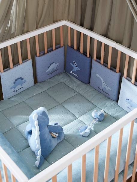 Tour de lit / tour de parc pare-chocs PETIT DINO bleu grisé imprimé - vertbaudet enfant 