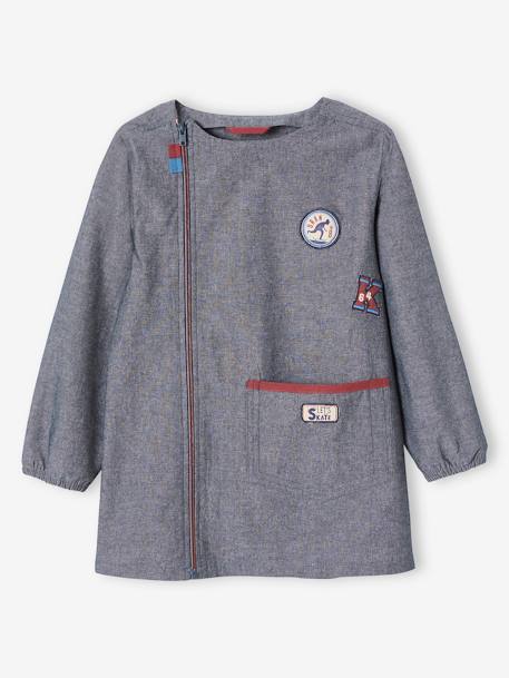 Zipped Smock in Chambray with Skateboarding Motif for Boys BLUE MEDIUM WASCHED - vertbaudet enfant 