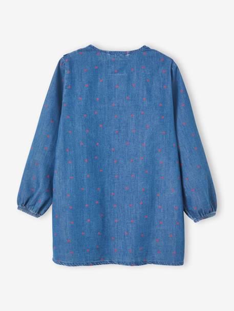 Smock with Ruffle & Hearts, in Chambray, for Girls BLUE DARK WASCHED - vertbaudet enfant 