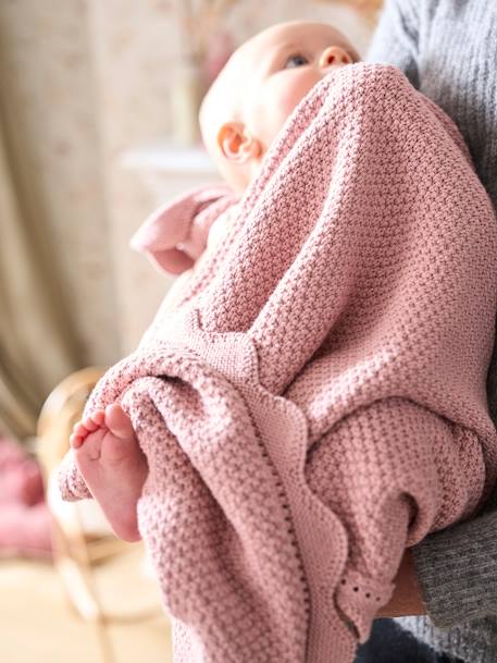 Couverture bébé tricot point de riz en coton bio* rose - vertbaudet enfant 