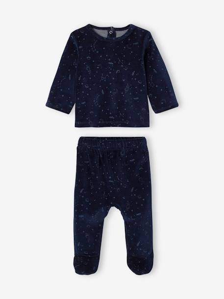 Pack of 2 Velour Pyjamas with Glow-in-the-Dark Planets, for Baby Boys BLUE DARK TWO COLOR/MULTICOL - vertbaudet enfant 
