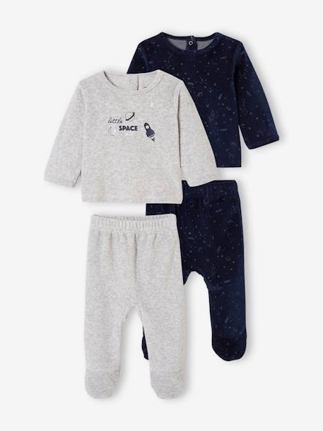 Lot de 2 pyjamas en velours bébé garçon motifs planètes phosphorescents lot encre - vertbaudet enfant 
