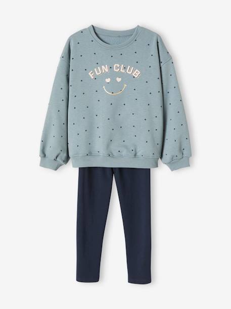 Sweatshirt with Iridescent Motif + Leggings Combo for Girls GREY DARK SOLID+PINK LIGHT SOLID - vertbaudet enfant 