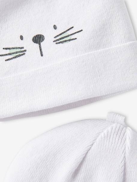 Pack of 2 Beanies in Cotton for Babies WHITE LIGHT SOLID WITH DESIGN - vertbaudet enfant 