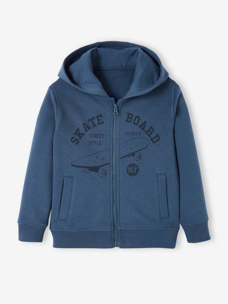 Zipped Jacket with Hood, Skateboard Motif, for Boys BLACK DARK MIXED COLOR+BLUE DARK MIXED COLOR+BLUE DARK SOLID WITH DESIGN+grey blue+marl white - vertbaudet enfant 