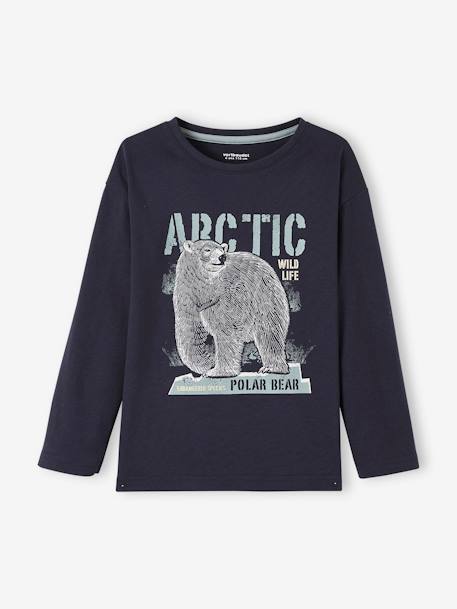 Top, Nature Motif, in Pure Organic Cotton, for Boys BLUE MEDIUM SOLID WITH DESIGN - vertbaudet enfant 