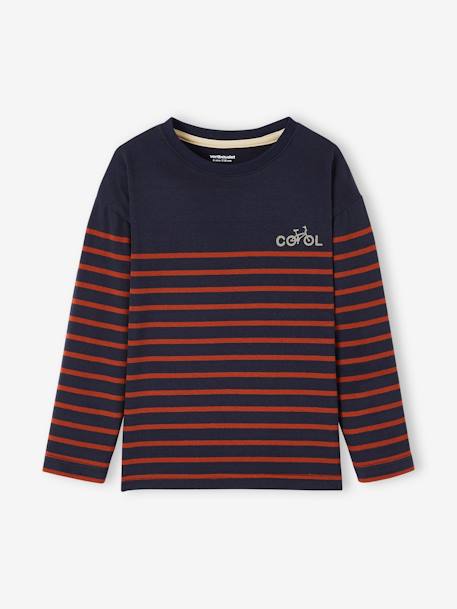 Sailor-Type Jumper with Motif on the Chest for Boys BLUE DARK STRIPED+GREEN MEDIUM STRIPED+GREY MEDIUM MIXED COLOR+WHITE LIGHT STRIPED+YELLOW MEDIUM STRIPED - vertbaudet enfant 