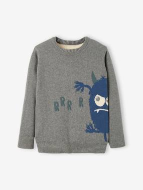 -Jacquard Jumper with Fun Motif for Boys