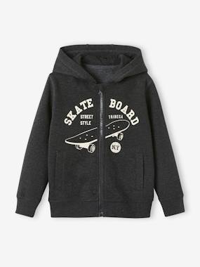Boys-Zipped Jacket with Hood, Skateboard Motif, for Boys