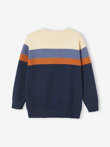 Striped Colourblock Jumper in Fine Knit for Boys BEIGE LIGHT SOLID WITH DESIGN - vertbaudet enfant 