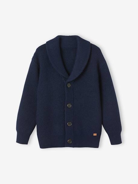 Shimmery Knit Cardigan for Boys BLUE DARK SOLID WITH DESIGN+marl grey - vertbaudet enfant 