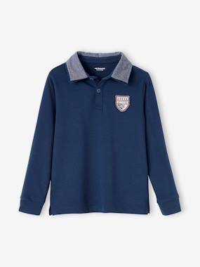 Polo Shirt with Chambray Collar + Patch, for Boys  - vertbaudet enfant