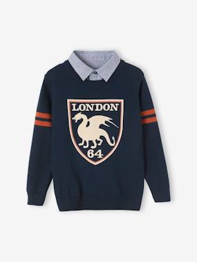 -2-in-1 Effect Jumper with Emblem in Relief, for Boys