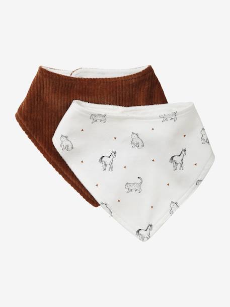 Lot de 2 bavoirs bandanas Petit Nomade lot caramel ivoire imprimé - vertbaudet enfant 