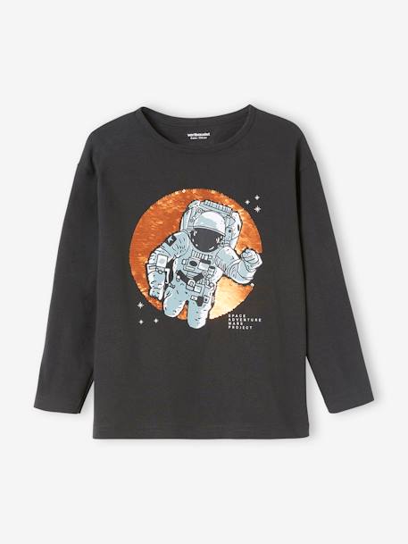 Astronaut Top with Reversible Sequins for Boys GREY DARK SOLID WITH DESIGN - vertbaudet enfant 