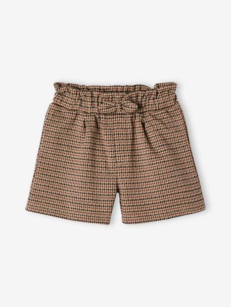 Chequered Shorts for Girls BROWN MEDIUM ALL OVER PRINTED+GREY DARK SOLID - vertbaudet enfant 