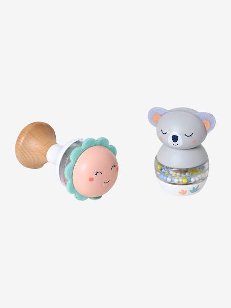 Early Learning Toy: Pack of 2 Rattles, Hanoi - FSC® Certified Green+PINK LIGHT SOLID WITH DESIGN - vertbaudet enfant 
