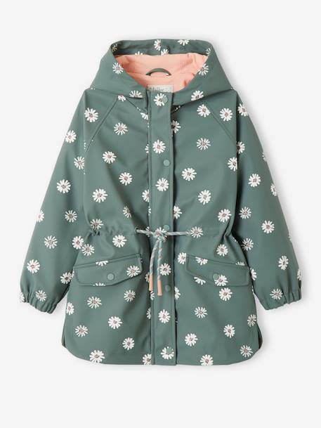 Hooded Raincoat with Magical Motifs for Girls GREEN MEDIUM ALL OVER PRINTED+rosy apricot - vertbaudet enfant 