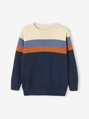 Garçon-Pull garçon colorblock rayé maille fine