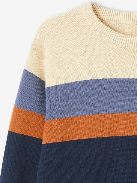 Striped Colourblock Jumper in Fine Knit for Boys BEIGE LIGHT SOLID WITH DESIGN - vertbaudet enfant 
